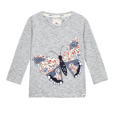 Girls' navy striped butterfly applique top